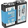 ANSMANN Baterías recargables de 9 V 300 mAh precargadas de baja autodescarga NiMH batería de 9 voltios Batería de 9 V (paquet