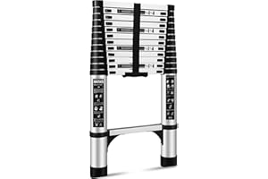 WATATI Telescoping Ladder 12.5FT, Aluminum Extension Ladder, 330LBS Capacity w/Non-Slip Feet & Stabilizers, Portable Collapsible Telescopic Ladder for roof, RV, Outdoor
