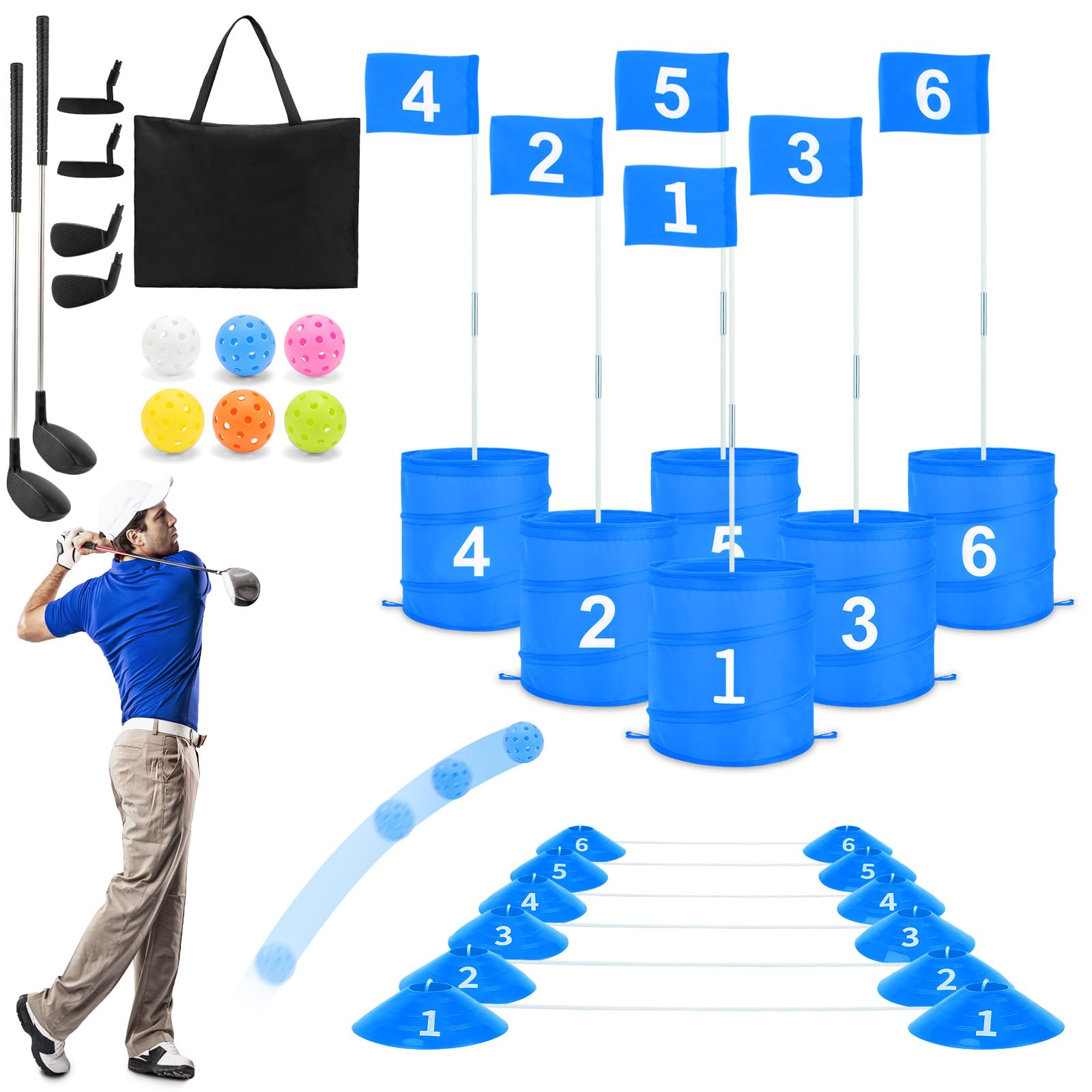 deAO Golf Yard Game Backyard Golf Games for Kids Adults, Portable 6 Holes Golf Course with Balls and Flag,Family Golf Gifts for Outdoor Indoor,Lawn, Park, Beach, Camping, Hotel (BLUE)