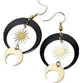 Sacina Gothic Boho Sun and Moon Earrings, Crescent Moon Star Pendant, Celestial Earrings, Goth Jewelry Gift for Women (Black Moon Sun)