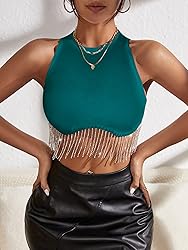 Milumia Women Party Crop Tank Tops Rhinestone