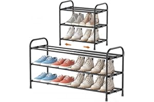 INSMART 3-Tier Expandable Shoe Rack, Stackable and Adjustable Shoes Organizer Storage Shelf, Sturdy and Durable Metal Structure Free Standing Shoe Rack for Closet Entryway Doorway