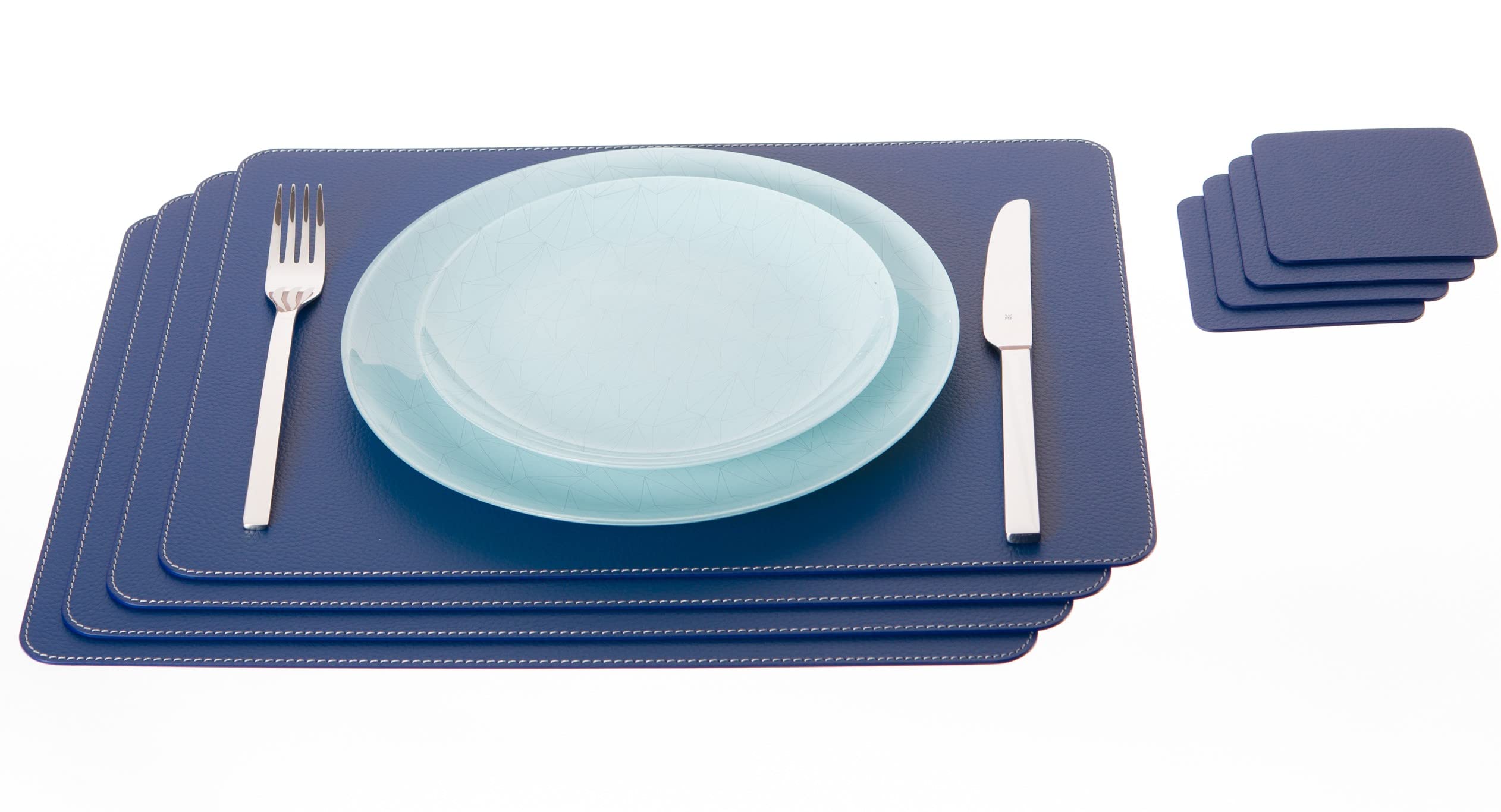 Nikalaz Set of Placemats and coasters, 4 table mats and 4 coasters, Place Mats, Recycled leather (Blue, 45.7 x 33.02 cm)