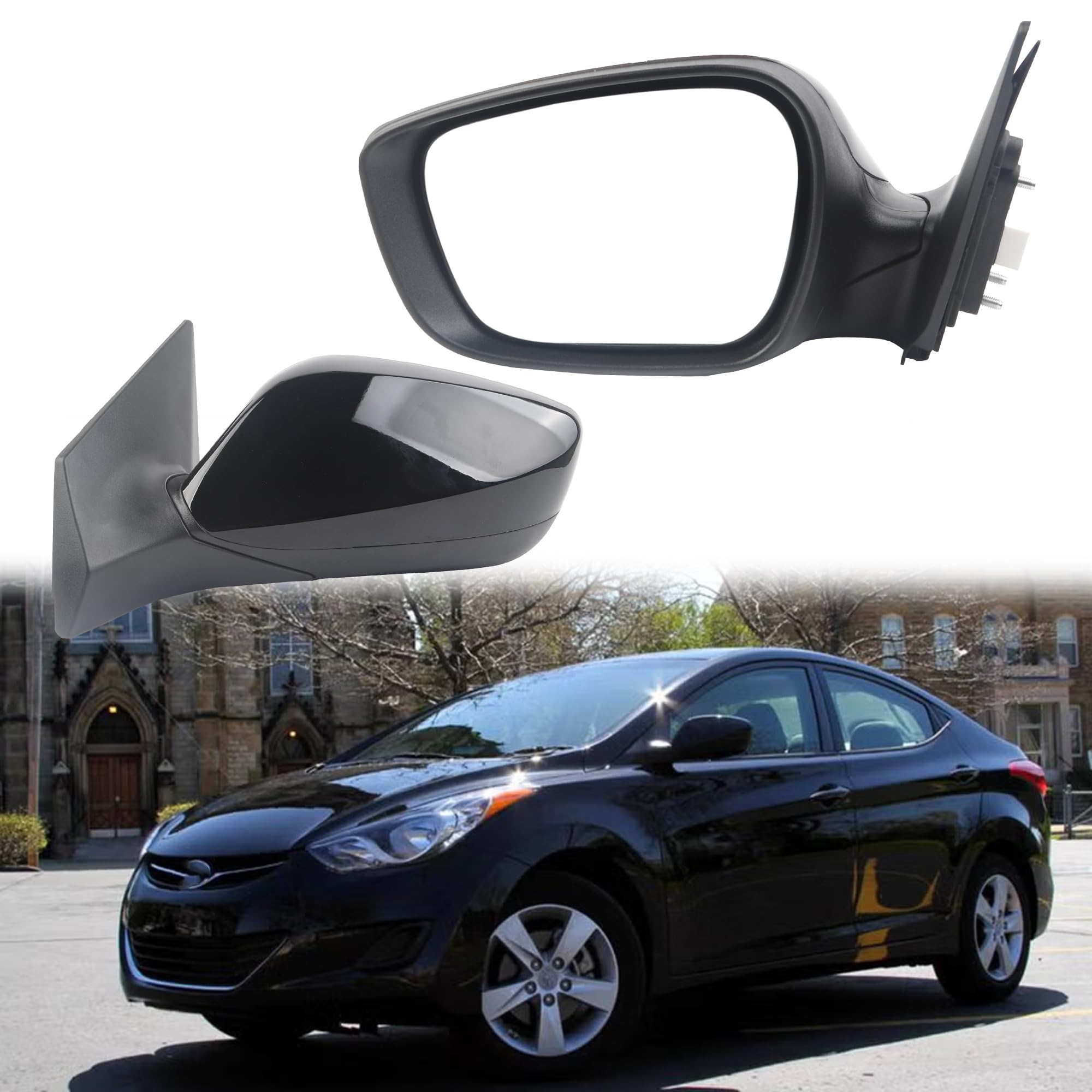Photo 1 of Dasbecan 5PINS Driver Side Mirror Compatible With 2011 2012 2013 Hyundai Elantra Rear Left Mirror With Power Adjustment Glass/Manual Folding/Heated Black Replace# 87610-3Y100