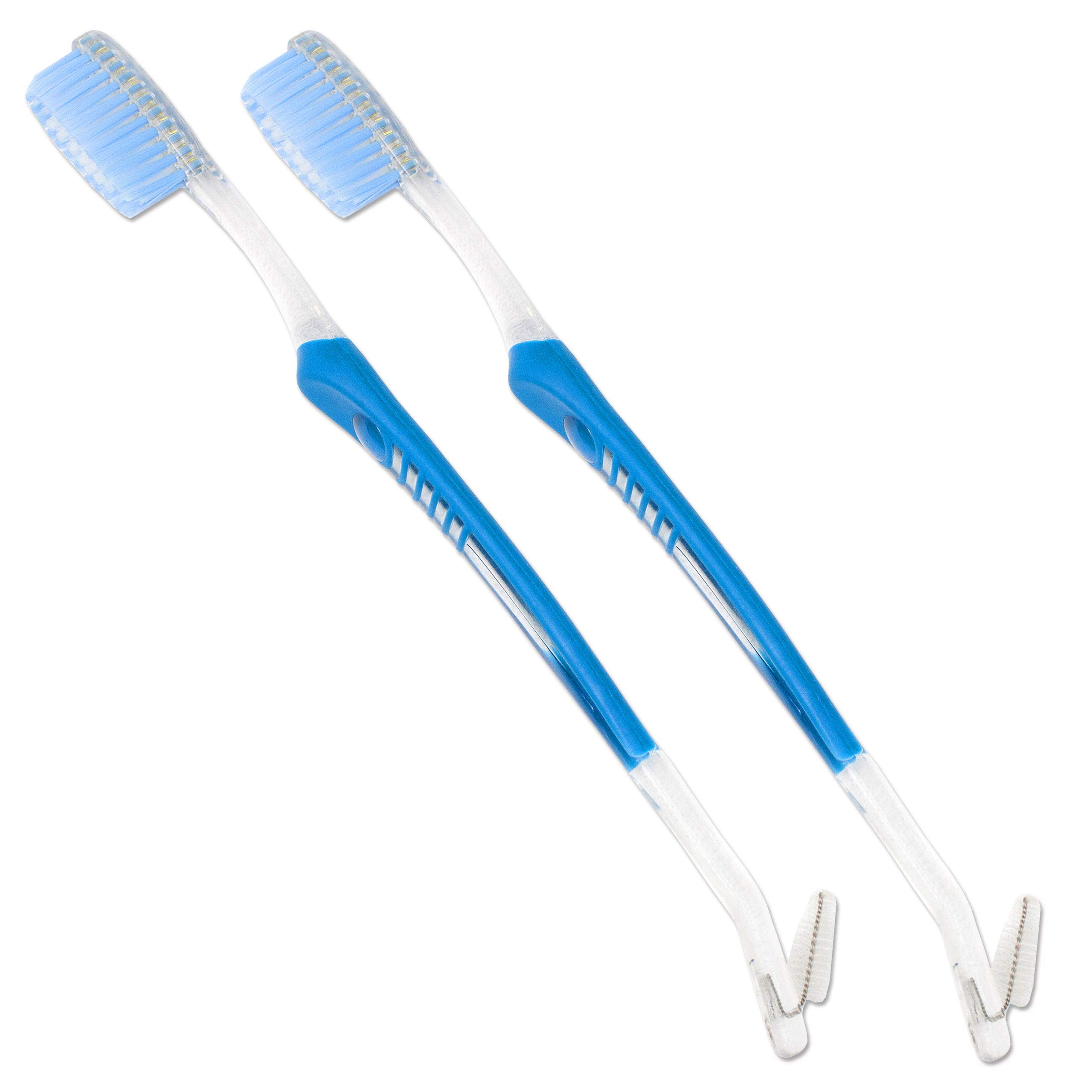 Orthodontic Toothbrush (Set of 2) V-Trim Double-Ended Brush with Interproximal Head for Cleaning Ortho Braces (Blue)