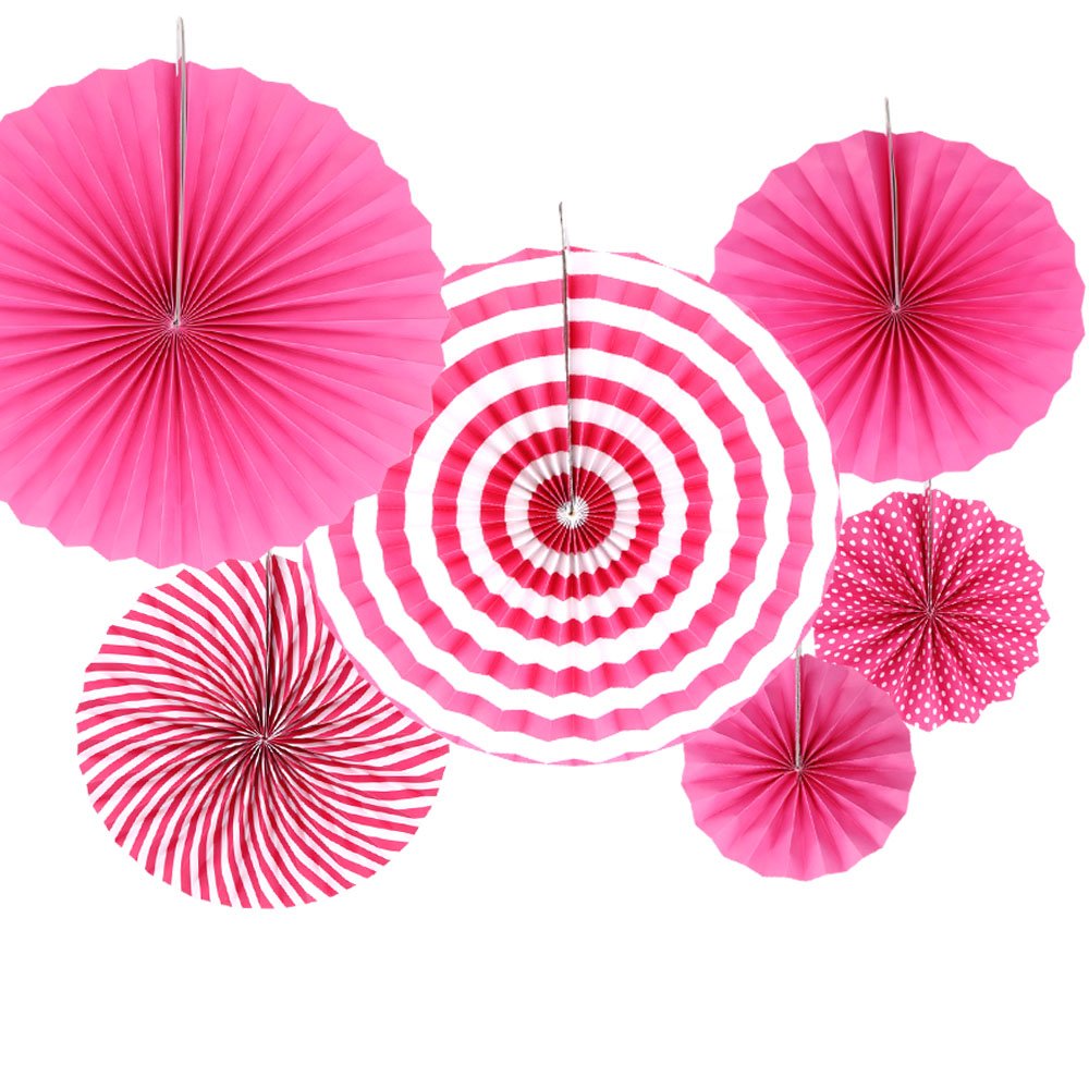Time to Sparkle 6pcs Mix Hanging Paper Flowers Party Fan Tissue Paper Fan Festival Party Wedding Home Birthday Decor, 6X Fan-Fuchsia
