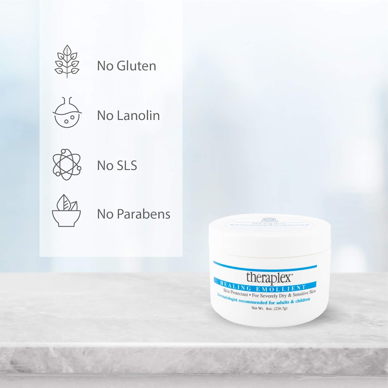Theraplex Healing Emollient - Long Lasting Skin Barrier Protection for Severe Dry Skin, No Parabens or Preservatives, Noncomedogenic and Hypoallergenic, Dermatologist recommended (8 oz): Health & Personal Care