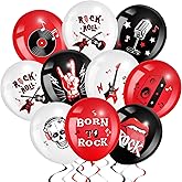 Aoriher 54 Pcs Rock and Roll Party Decor 12 Inch Born to Rock Latex Balloons Music Theme Band Favors for Holiday 70s 80s 90s Band Bar Music Themed Birthday Party Supplies