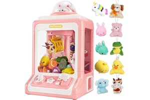 JHkim Mini Claw Machine for Kids, Candy Dispenser Toys for Girls, Kids Claw Machine Arcade Game, Girls Toys Gifts Age 3-10, Toy Gumball Vending Machine with 10 Refill Prizes Toys, Volume Adjustable