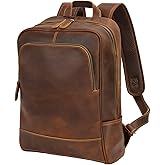 Miracttld Leather Backpack for Men 15.6" Laptop Backpack 100% Madagascar top-Grain Leather Backpack Brown Medium Size