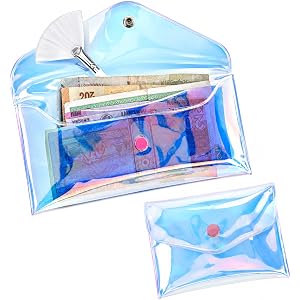 2 Pcs Clear Wallet, Laser Jelly Purse, Small Portable Travel Coin Purse | 2 Sizes Plastic Wallet, Holographic Purse for Girls