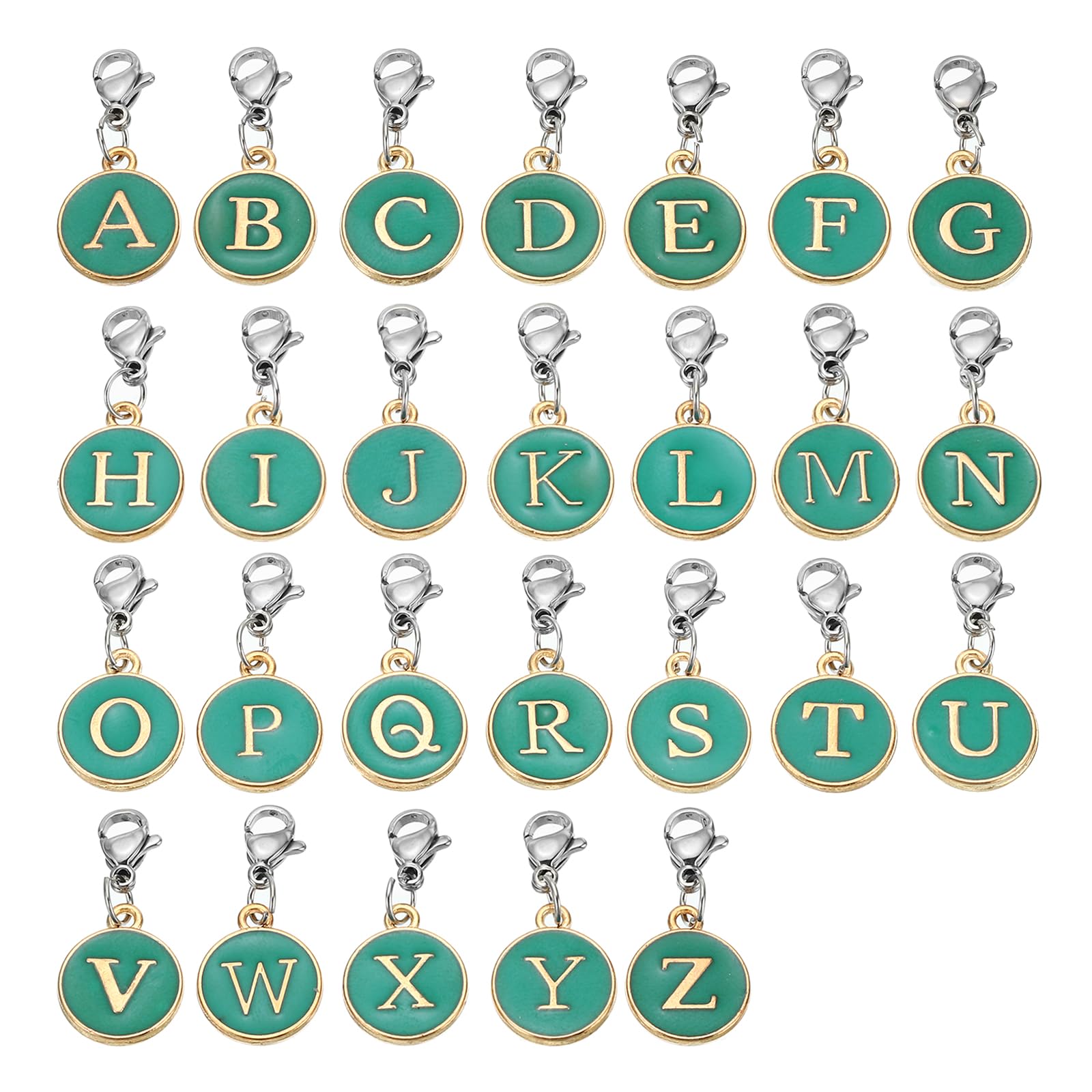 PATIKIL Enamel Crochet Stitch Markers, 26 Pack a to Z Letter Metal Pendants Charm Knitting Markers Stitch Marker for Sewing Crocheting Jewelry Making, Green