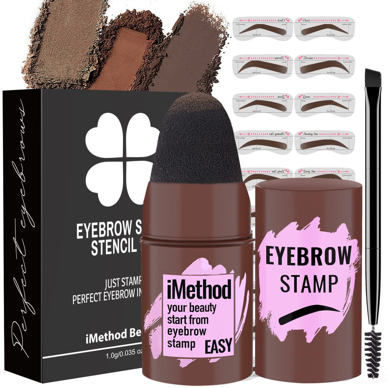 iMethod Eyebrow Stamp and Eyebrow Stencil Kit - Eyebrow Stamp and Shaping Kit for Perfect Brow, 20 Eyebrow Stamp Stencils Kit, Long-lasting, Waterproof, Brown