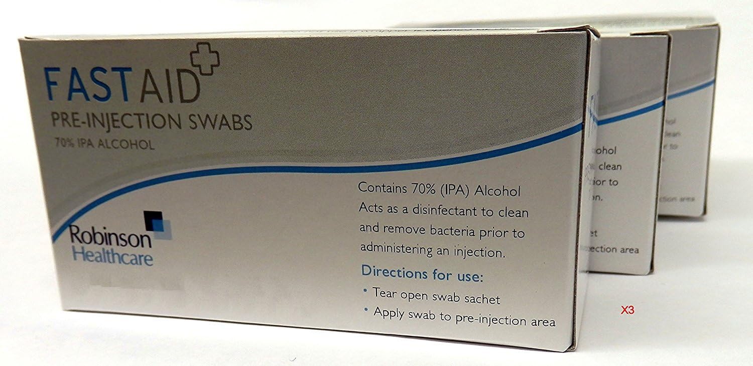 3 x Fast Aid Pre-Injection Swabs 70% IPA Alcohol (P, 1 count (Pack of 3)