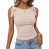 ZESICA Womens Summer Going Out Tank Tops 2026 Trendy Casual Sleeveless Tie Shoulder Boat Neck Ruch Fitted Crop Y2k Shirts