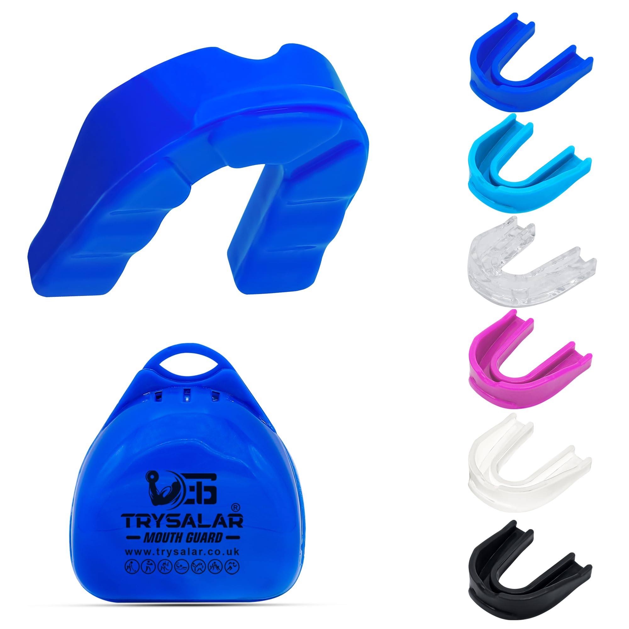TrySalar Sports Premium Mouth Guard Slim Fit for Boxing Women Adult Mouldable Mouthpiece Boil and Bite Braces Gum Shield with Case MMA Hockey Rugby Basketball Judo Karate (Blue, Adult)