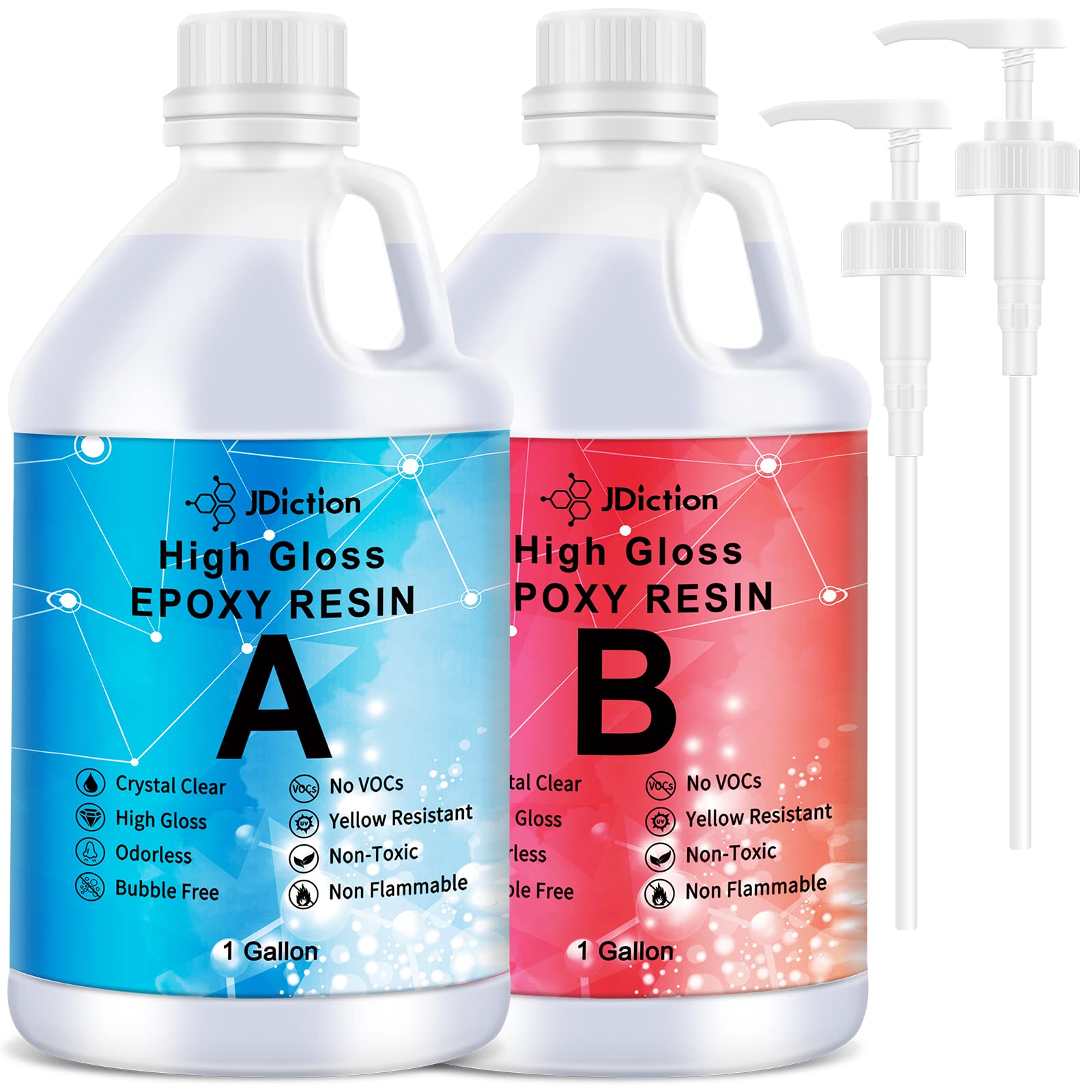 Photo 1 of JDiction Epoxy Resin, High Gloss 2 Gallon Epoxy Resin Crystal Clear Self-Leveling Casing Resin and Hardener Kit for Jewelry Making, Table Top, Wood and Mold Crafts