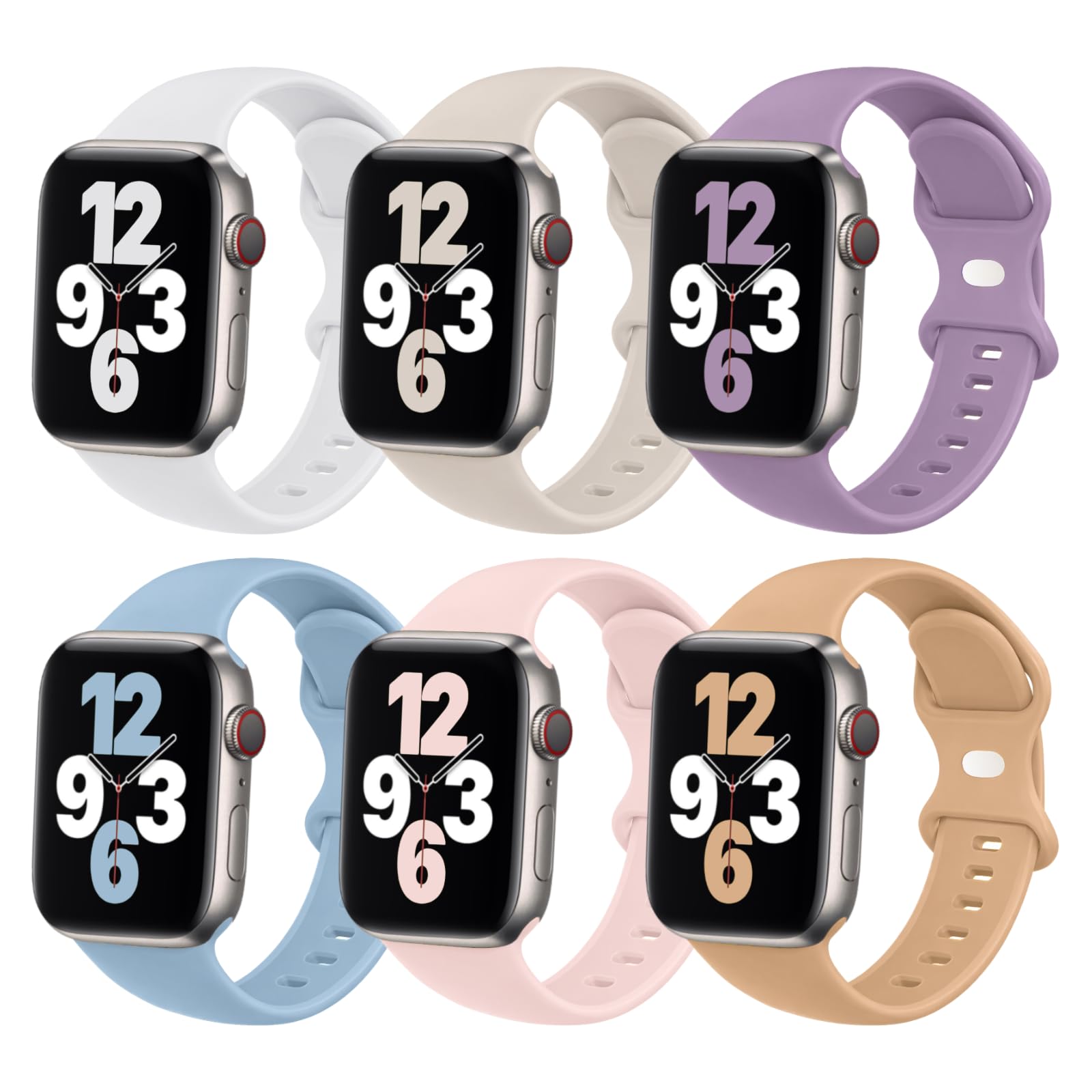 Photo 1 of (6 Pack) Sport Band Compatible with Apple Watch Bands 38mm 40mm 41mm 42mm 44mm 45mm 49mm Silicone iWatch Band Ultra 2/Ultra SE Series 9 8 7 6 5 4 3 2 1 Women Men (38/40/41mm M/L, Lavender/White/Chalk