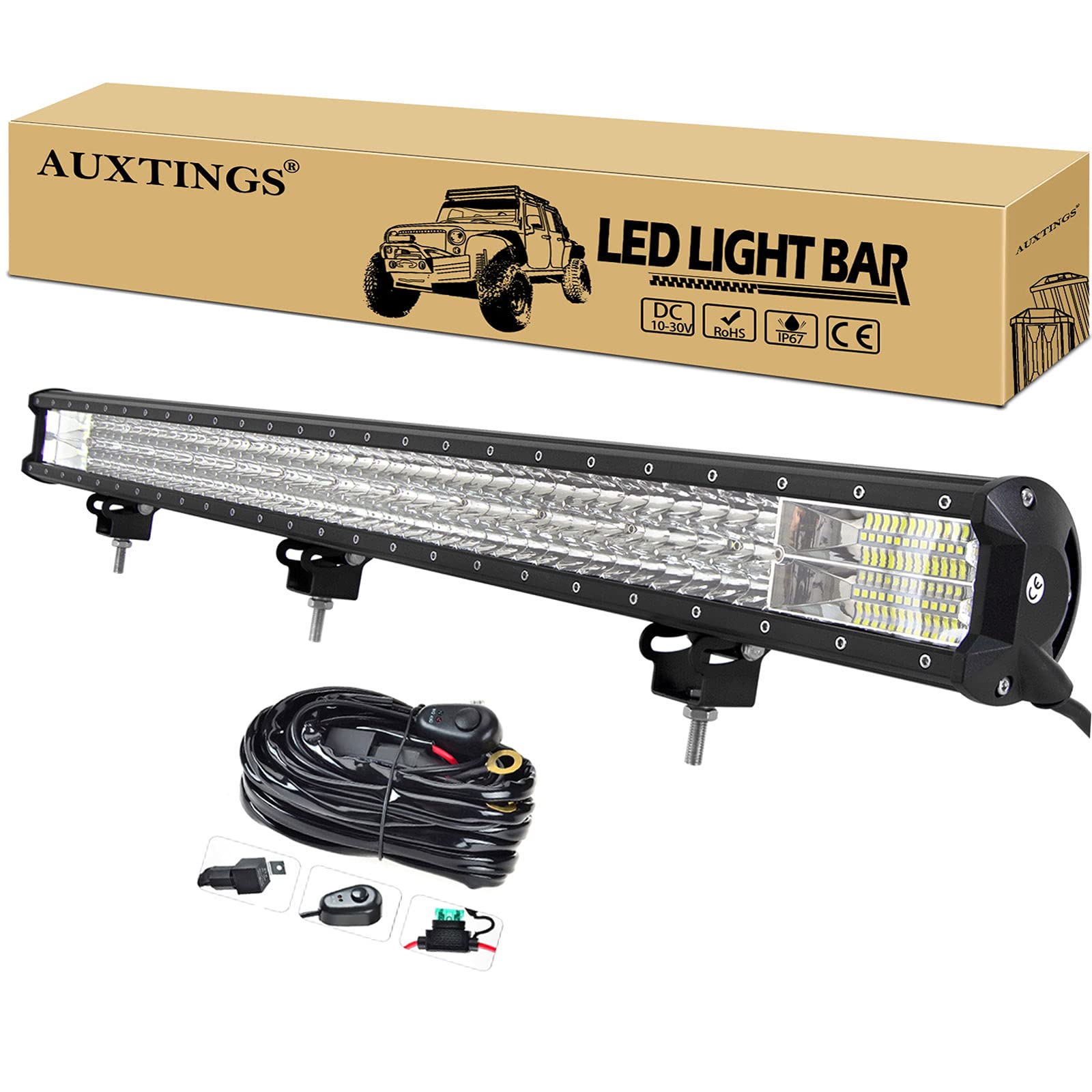 AUXTINGS 86cm 34 Inches 468W LED Light Bar Triple Row Spot Flood Combo Beam Off Road Lights Waterproof Work Lighthouse with Wiring for Truck Jeep SUV ATV UTV Boat Lights, 12V 24V