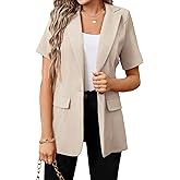 Mina Self 2026 Spring Women's Short Sleeve Blazer Jacket - Long Lightweight Fully-Lined One-Button Work Casual Fashion Pocket