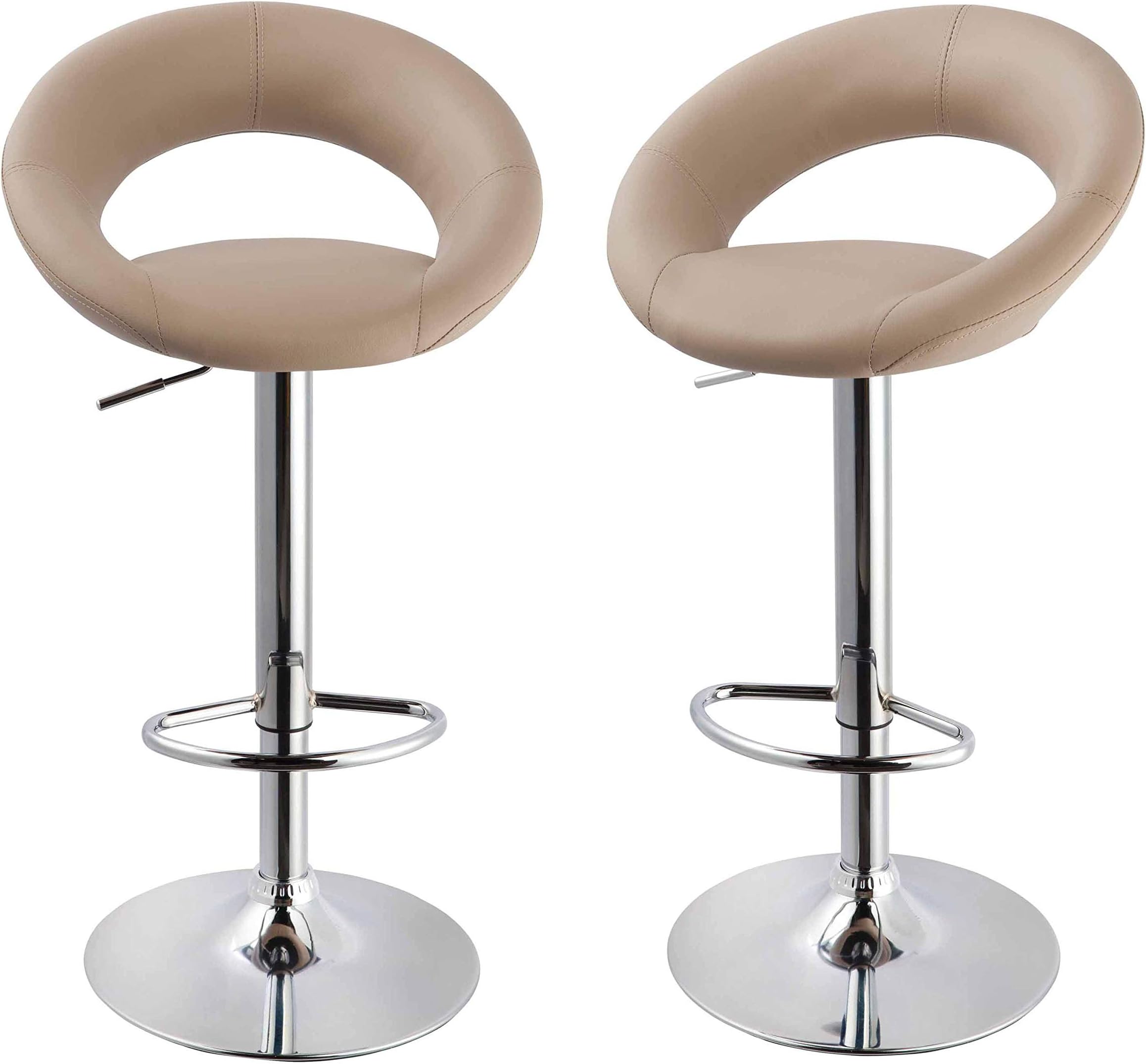 DUHOME 0321 Set of 2 Bar Stools Height-Adjustable Padded with Back Rest Artificial Leather Beige