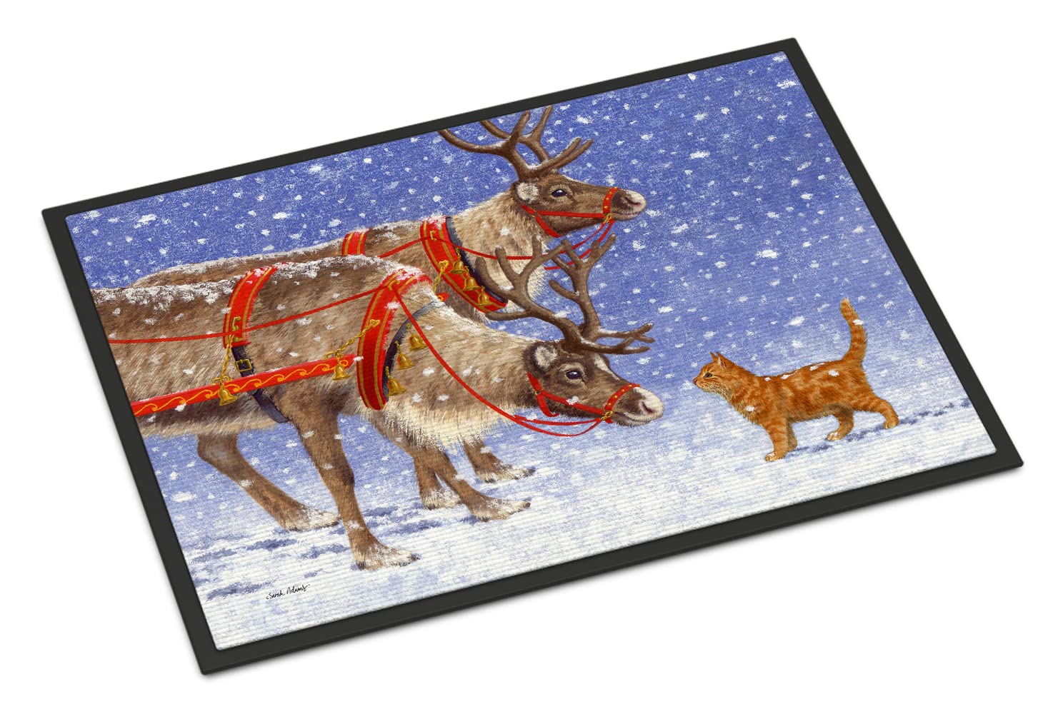 Caroline's Treasures ASA2174JMAT Reindeer & Cat Indoor or Outdoor Mat, 24" x 36", Multicolor