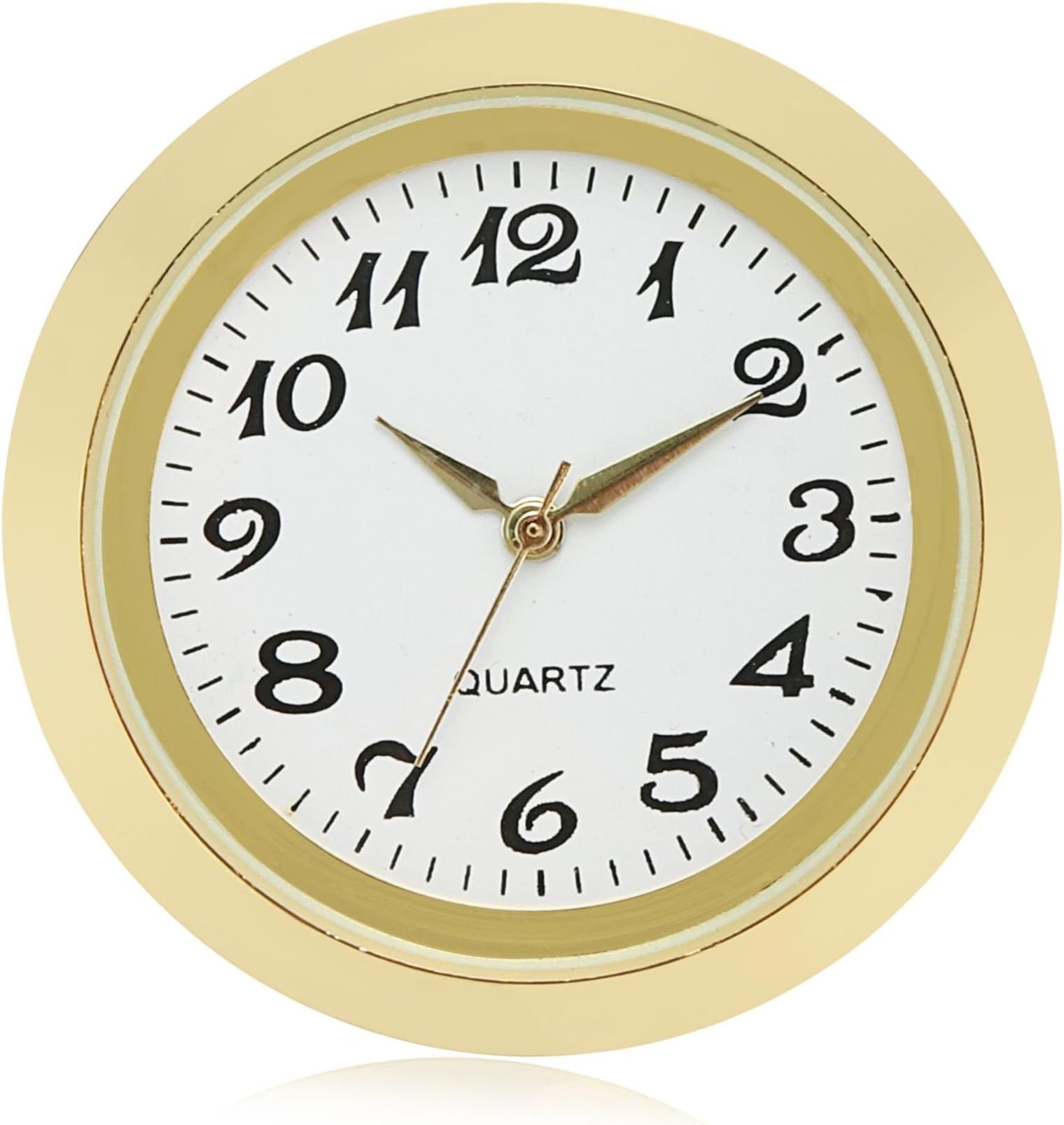 ShoppeWatchShoppeWatch Mini Clock Insert 45mm Round Quartz Movement Miniature Clock Fit Up White Face Gold Tone Bezel Arabic Numerals CK087GD