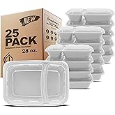 Freshware Meal Prep Containers [25 Pack] 2 Compartment with Lids, Food Storage Containers, Bento Box, BPA Free, Stackable, Microwave/Dishwasher/Freezer Safe (28 oz) Grey