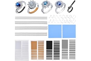GLEAMKID Ring Sizer Adjuster for Loose Rings - 103 Piece Ring Size Adjuster Set, Includes 8 Invisible Adjusters, 4 Spiral Tighteners, 88 EVA Stickers w/Ring Size Measuring Tool Polishing Cloth,Fit Any Rings