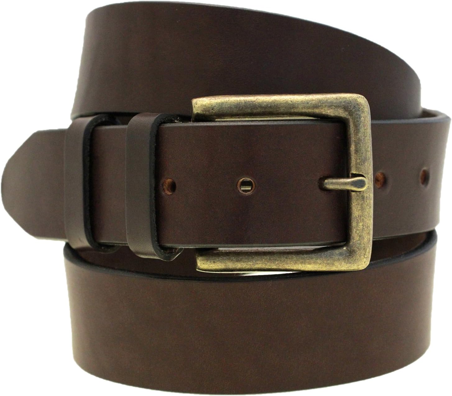 1 1/2 Dark Brown Bridle Leather Belt Antique Brass Buckle Made In USA