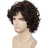 yuehong Mens Short Curly Brown Wig Anime Cosplay Wigs Halloween Cosplay Costume Hair Wig