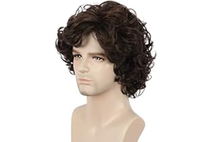 yuehong Mens Short Curly Brown Wig Anime Cosplay Wigs Halloween Cosplay Costume Hair Wig