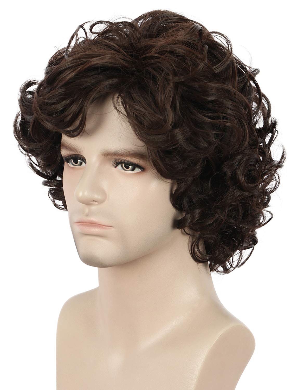 Yuehong Men Short Curly Brown Wig Anime Cosplay Film Costume Hair Heat Resistant Synthetic Fibers Soft Durable Breathable Wig (Brown) — image 1