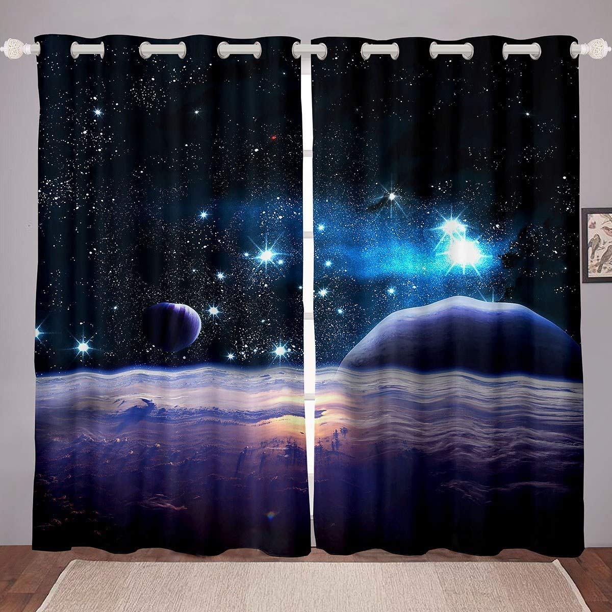 Loussiesd 3D Galaxy Curtains Outer Space Galaxy Curtains for Bedroom Living Room for Kids Boys Girls Starry Sky Nebula Astrology Windows Drapes Universe,W46*L54 — image 1