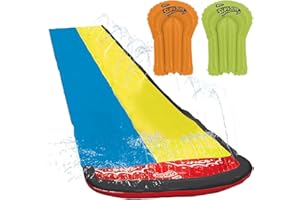Wham-O Slip N Slide 16ft Double Lawn Water Slides with Sprinkler Lane & 2 Inflatable Boards, Super Slip Slides for Summer Backyard Outdoor Water Activities