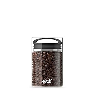 Prepara 3022 Evak Fresh Saver Airless Canister, Glass & Stainless, Black Soft Touch handle, Medium,