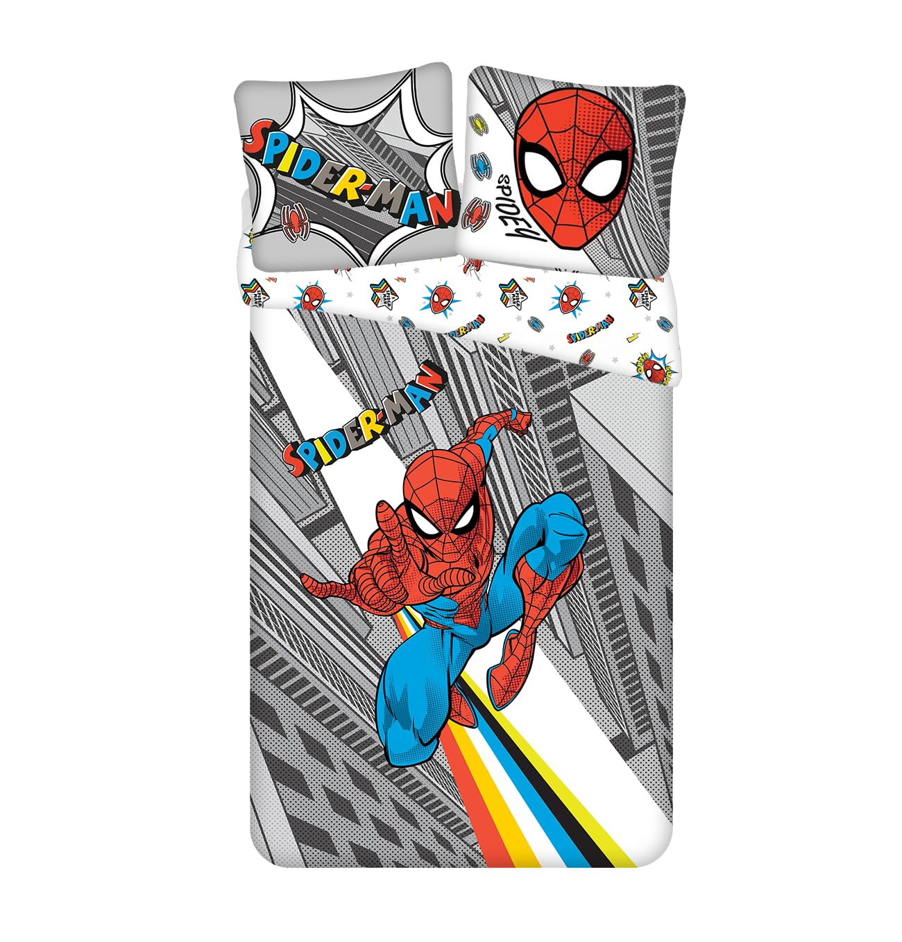 Spiderman Pop Bedding Set, 100% Cotton, Duvet Cover 140 x 200 cm + Pillowcase 65 x 65 cm