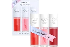 NOONI Korean Lip Oil Set - Appleberry, Applepeony & Appleplum - Long-Lasting, Moisturizing, Revitalizing - Waterproof, No Pee