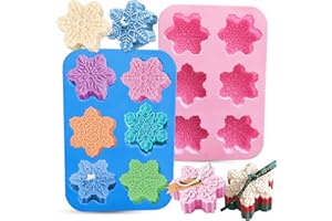 COKSDUPID 2PCS Thickened Snowflake Soap Molds, 6-Cavity Snowflake Silicone Molds for Soap Making, Snowflake Design for DIY Christmas Wax Melts, Ice Cubes, Chocolate Bar, Bath Bomb, Soap