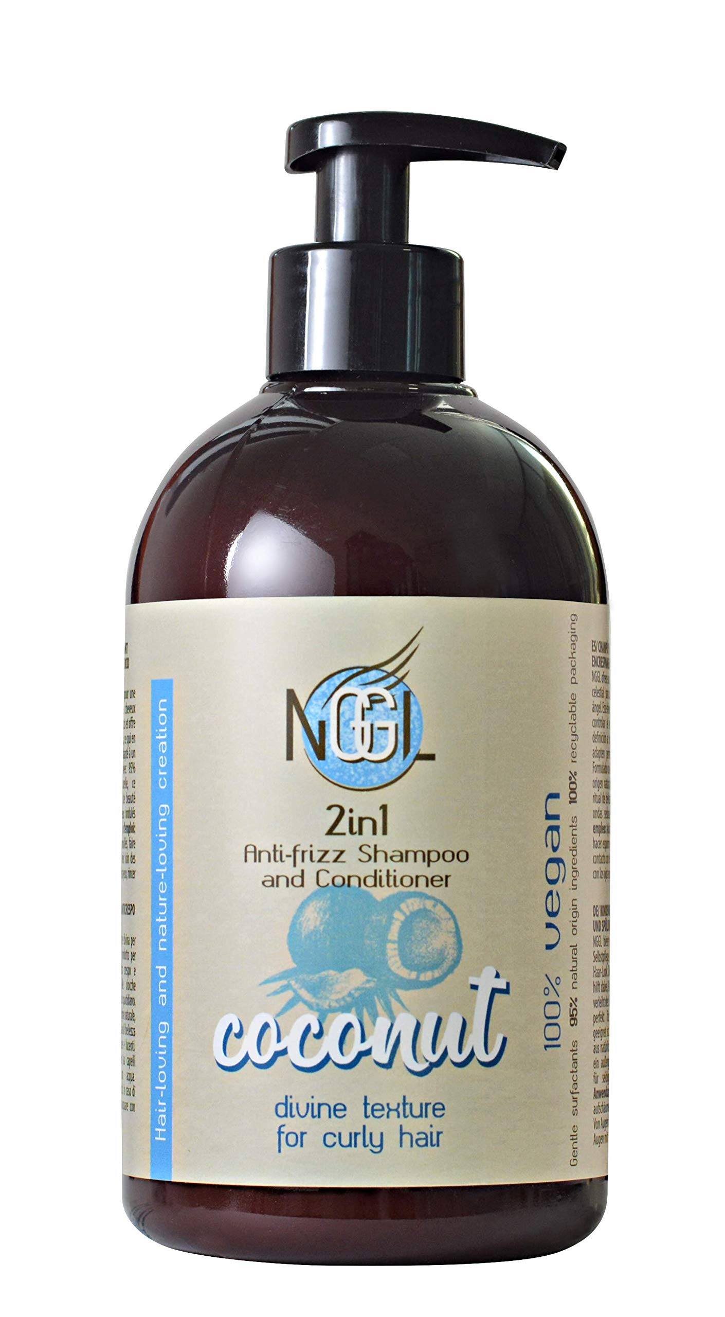 NGGL Vegan Premium Hair Spa Anti-frizz 2in1 Shampoo and Conditioner with 100% natural Coconut oil; 500ml