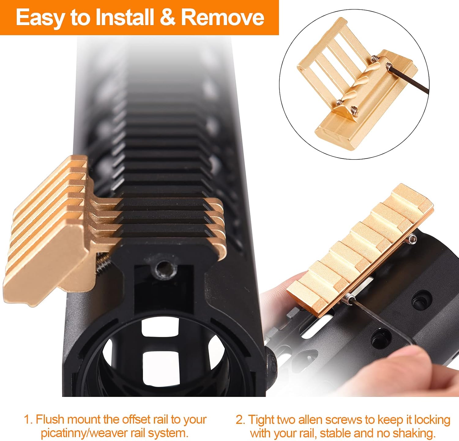 FENTUK Picatinny Offset Rail Mounts, 5 Slots 45 Degree Offset Picatinny Weaver Rail Mount Aluminum Low Profile Adapter for Flashlight Laser Sight Optics (5 Slot - Golden 2 Pack) : Sports & Outdoors