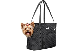 Pecute Dog Purse Carrier, Dog Carrier with Pockets for Small Dogs, Fits Dogs 5 lbs to 9 lbs, Cat and Puppies Tote Bag, Outing, Travel, Vet, Black