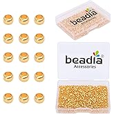 BEADIA 18K Gold Plated Crimp Beads Non Tarnish 2.5mm 600pcs for Jewelry Making Findings