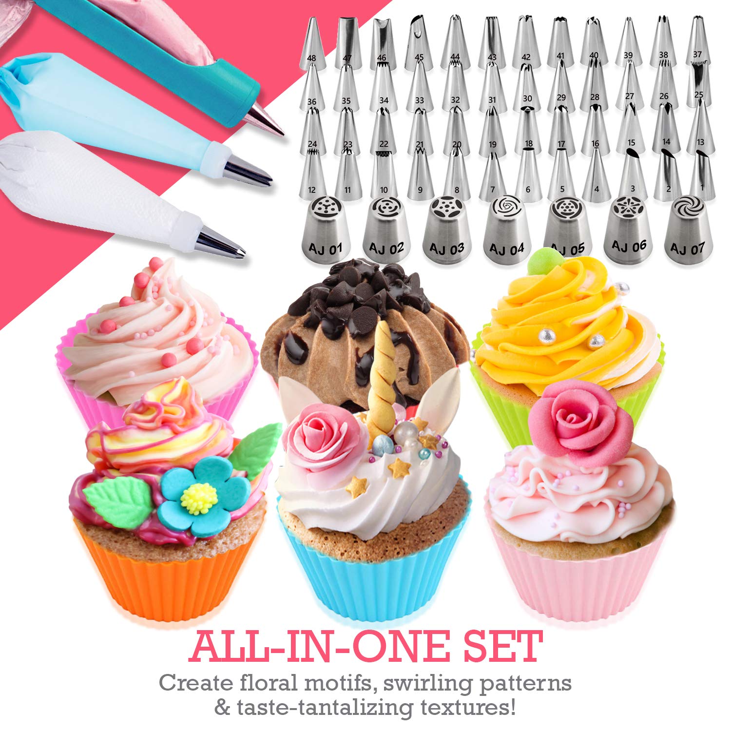 213pcs Cake Decorating Kit Cupcake Decorating Kit Baking Kit with 2