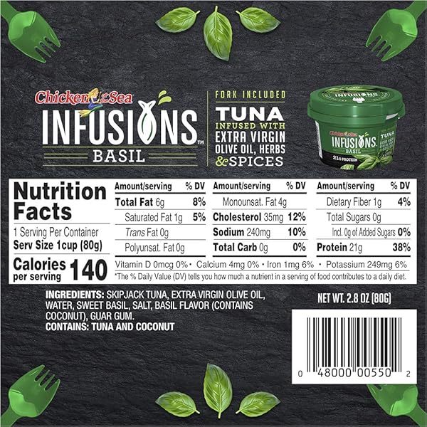 CHICKEN OF THE SEA INFUSIONS TUNA, BASIL, 2.8 OUNCE