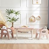 GITAWUSA Kids Table and 2 Chairs Set, Large Built-in Storage, Montessori Toddlers Table and Chairs Set, Kids Activity Table f