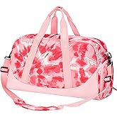 Choco Mocha Duffle Bag Kids Girls - Tie Dye Overnight Bags for Kid with Shoes Compartment, Cute Weekender Bag for Sleepover Travel, Red Pink