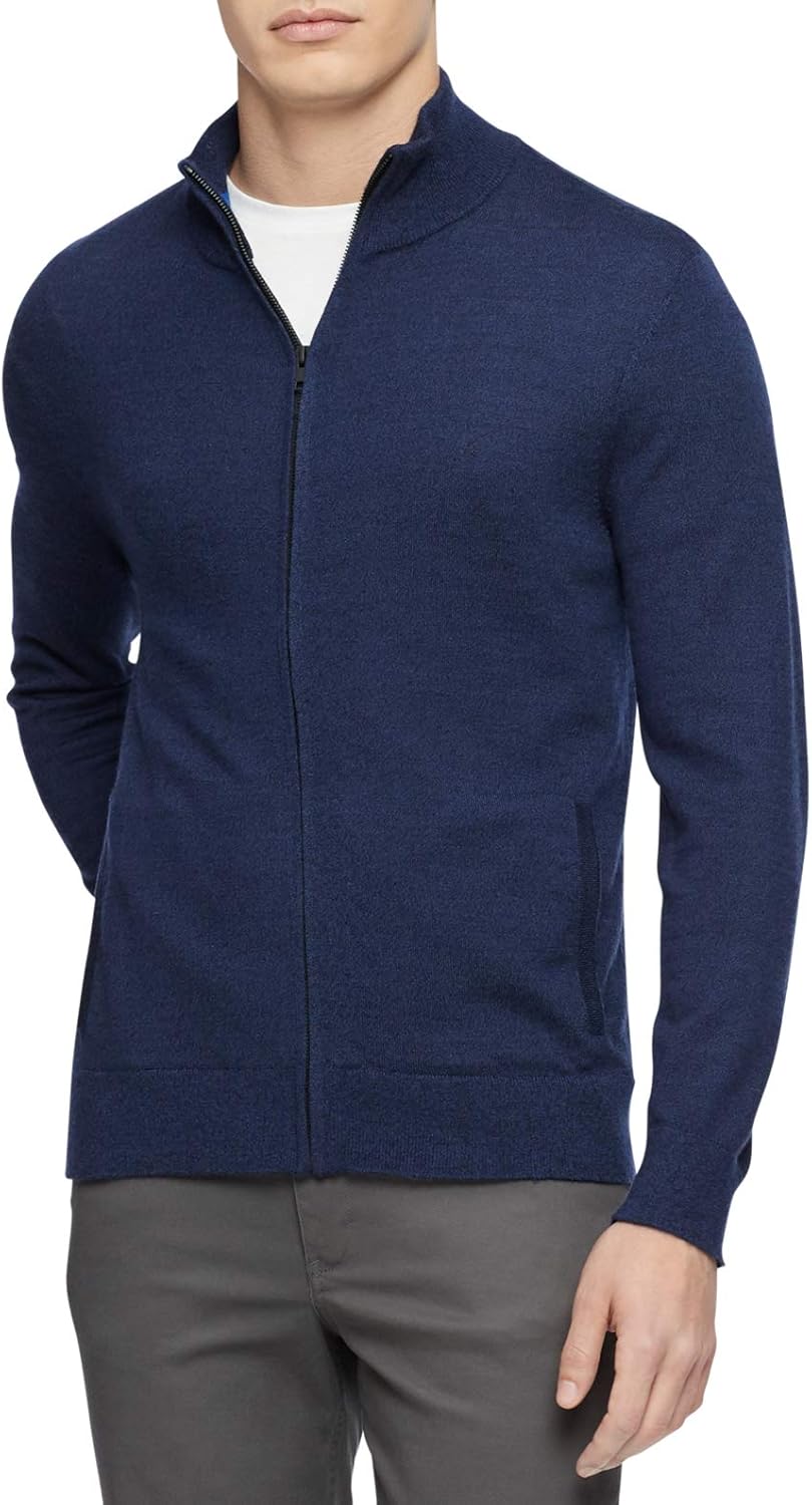 Calvin Klein Men's Merino Sweater Full Zip at Amazon Men’s Clothing store
