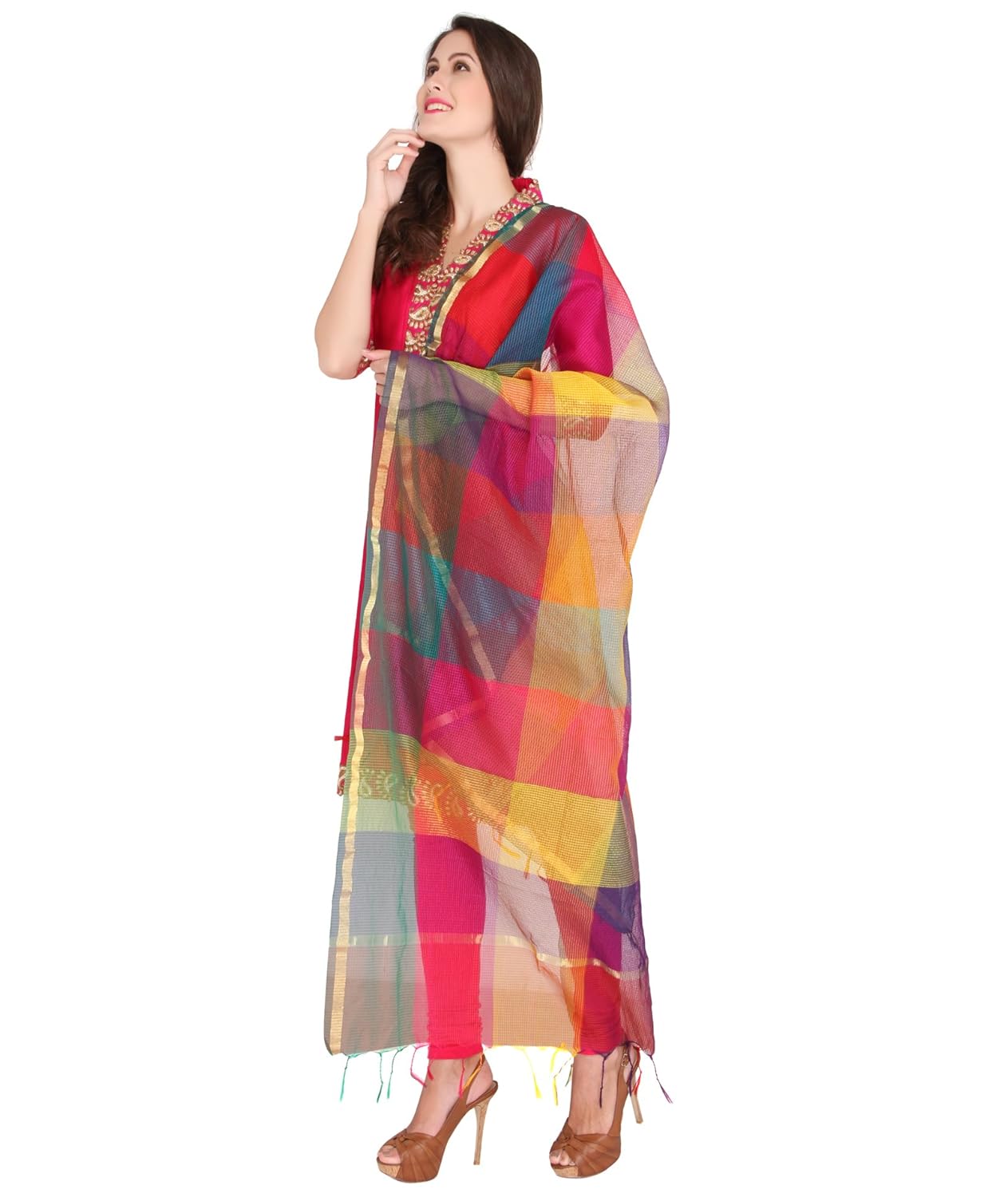 dupatta bazaar women's silk dupatta (db0943_free size_multi colour)