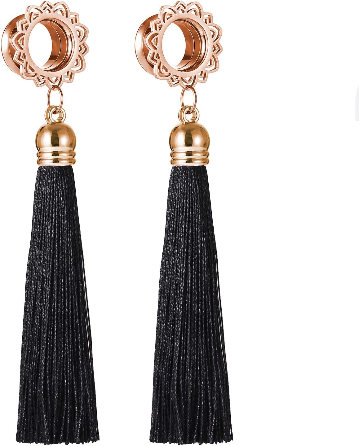 Surgical Steel Tunnels Bohemian Long Thread Tassel Dangle Ear Gauges Tunnels Screwed Stretcher Piercing